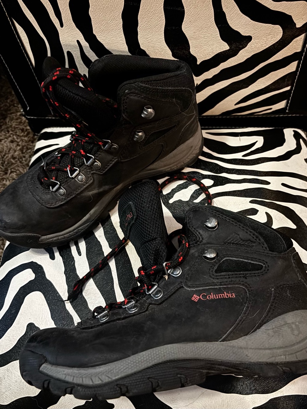 Columbia Women’s Black Hiking Boots with Red Accents